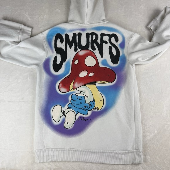 Smurfs Other - Smurfs Graphic Pullover Hoodie Small White Mushroom Cartoon Streetwear Airbrush